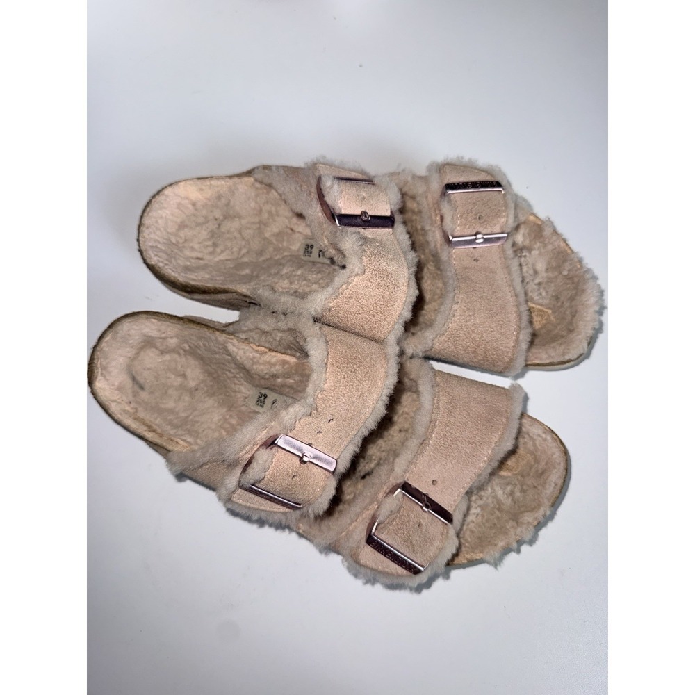 BIRKENSTOCK Shearling ARIZONA Sandal EU 39 Taupe Suede Leather Sheepskin Y